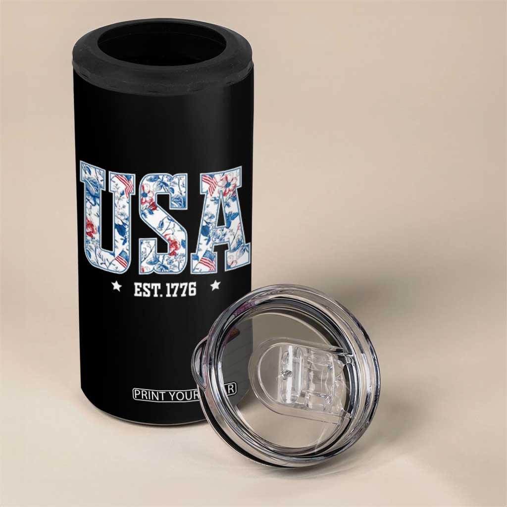 Floral USA 4 in 1 Can Cooler Tumbler Est 1776 Patriotic American Girl 4th of July TS10 Print Your Wear