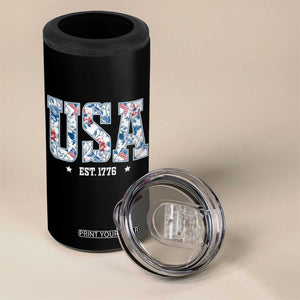 Floral USA 4 in 1 Can Cooler Tumbler Est 1776 Patriotic American Girl 4th of July TS10 Print Your Wear