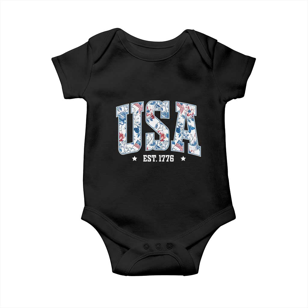 Floral USA Baby Onesie Est 1776 Patriotic American Girl 4th of July TS10 Black Print Your Wear