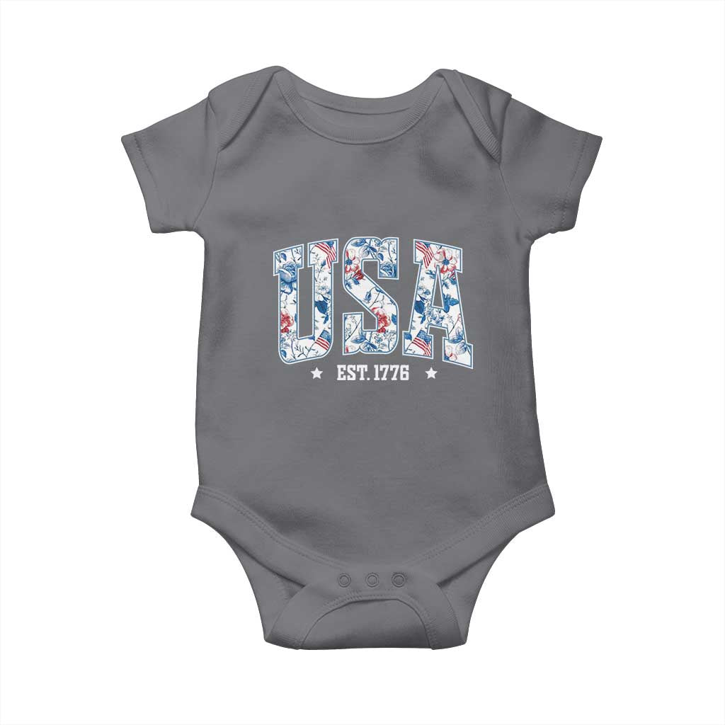 Floral USA Baby Onesie Est 1776 Patriotic American Girl 4th of July TS10 Charcoal Print Your Wear