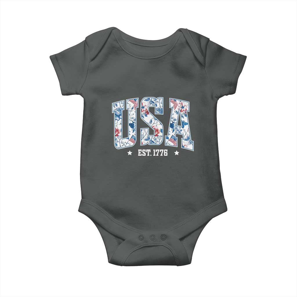 Floral USA Baby Onesie Est 1776 Patriotic American Girl 4th of July TS10 Dark Heather Print Your Wear