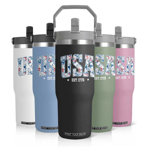 Floral USA Flip Straw Tumbler Est 1776 Patriotic American Girl 4th of July TS10 Print Your Wear