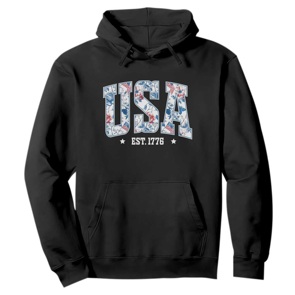 Floral USA Hoodie Est 1776 Patriotic American Girl 4th of July TS10 Black Print Your Wear