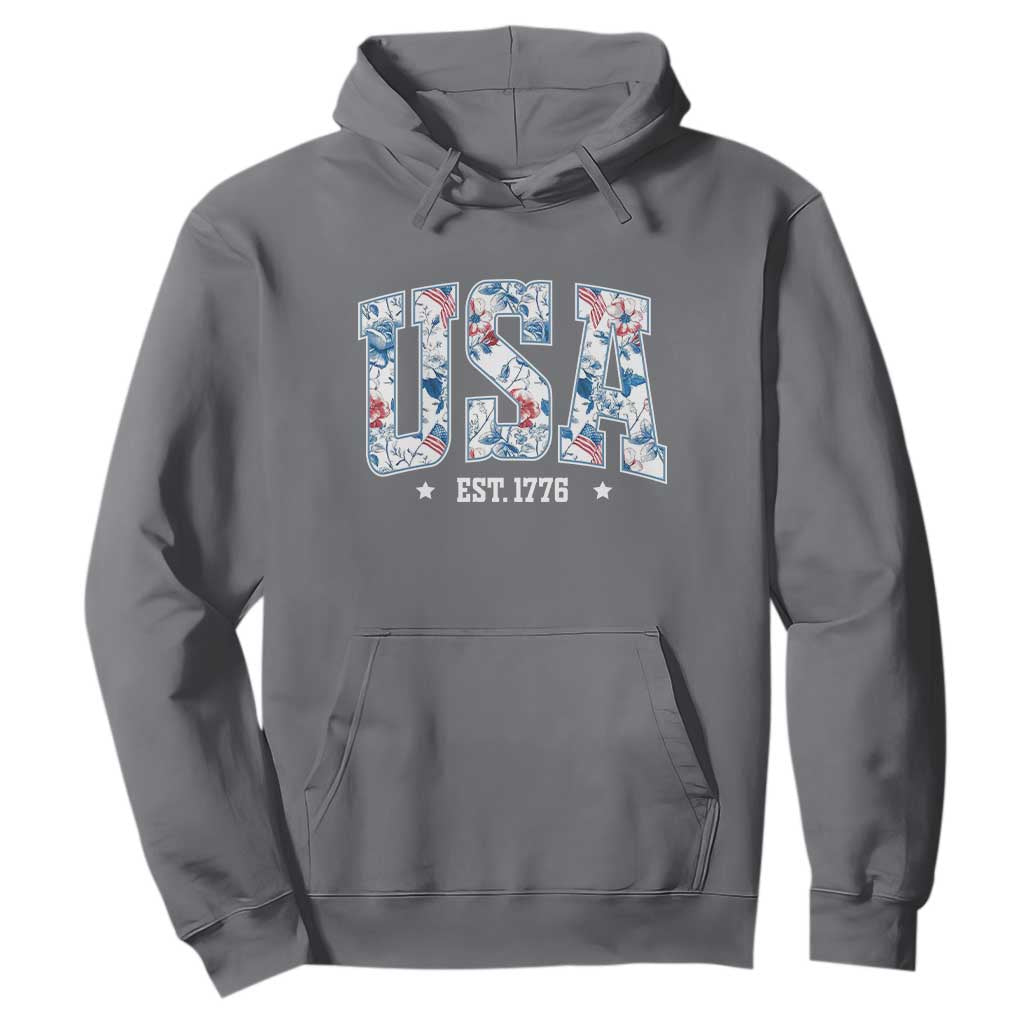 Floral USA Hoodie Est 1776 Patriotic American Girl 4th of July TS10 Charcoal Print Your Wear
