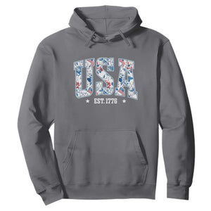 Floral USA Hoodie Est 1776 Patriotic American Girl 4th of July TS10 Charcoal Print Your Wear