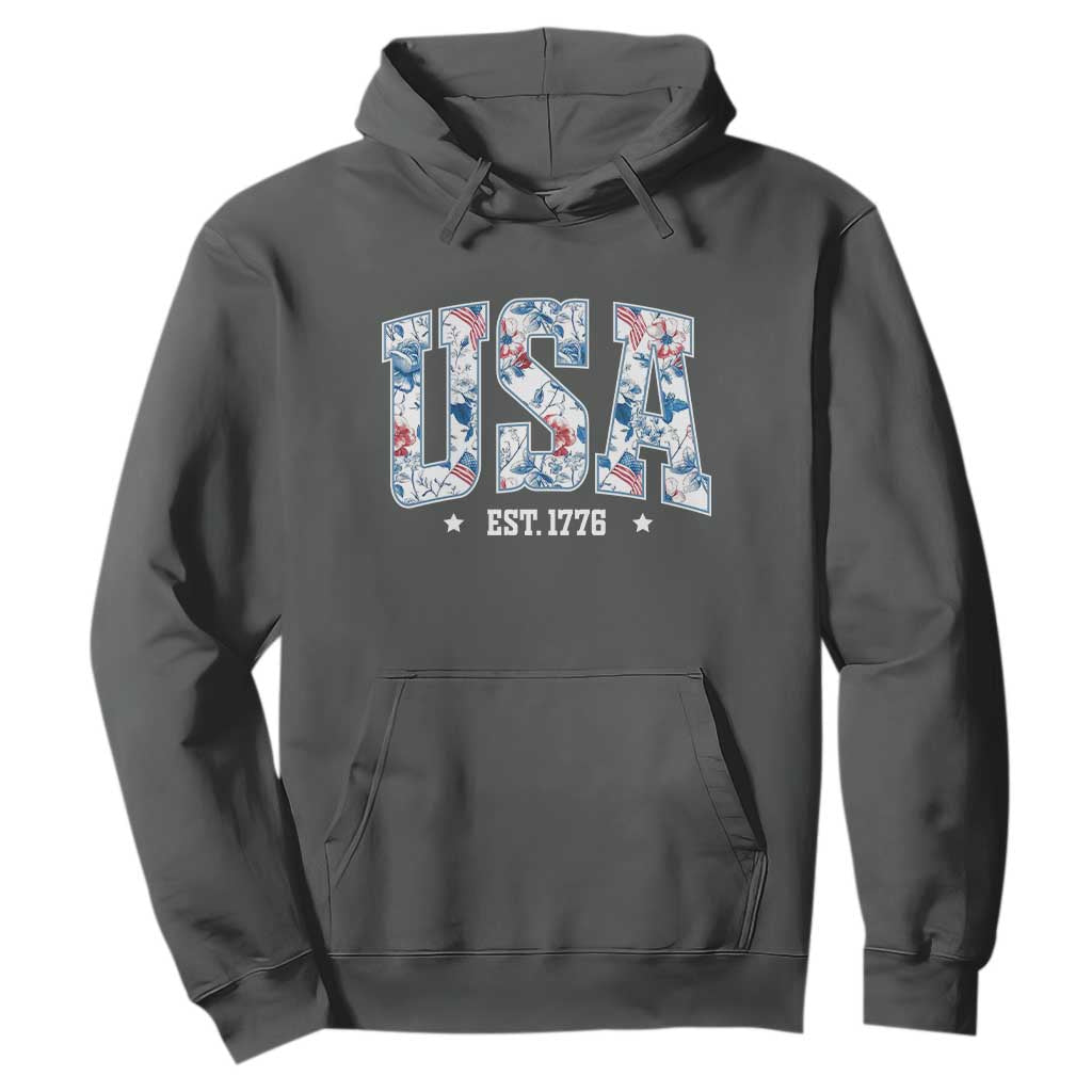Floral USA Hoodie Est 1776 Patriotic American Girl 4th of July TS10 Dark Heather Print Your Wear