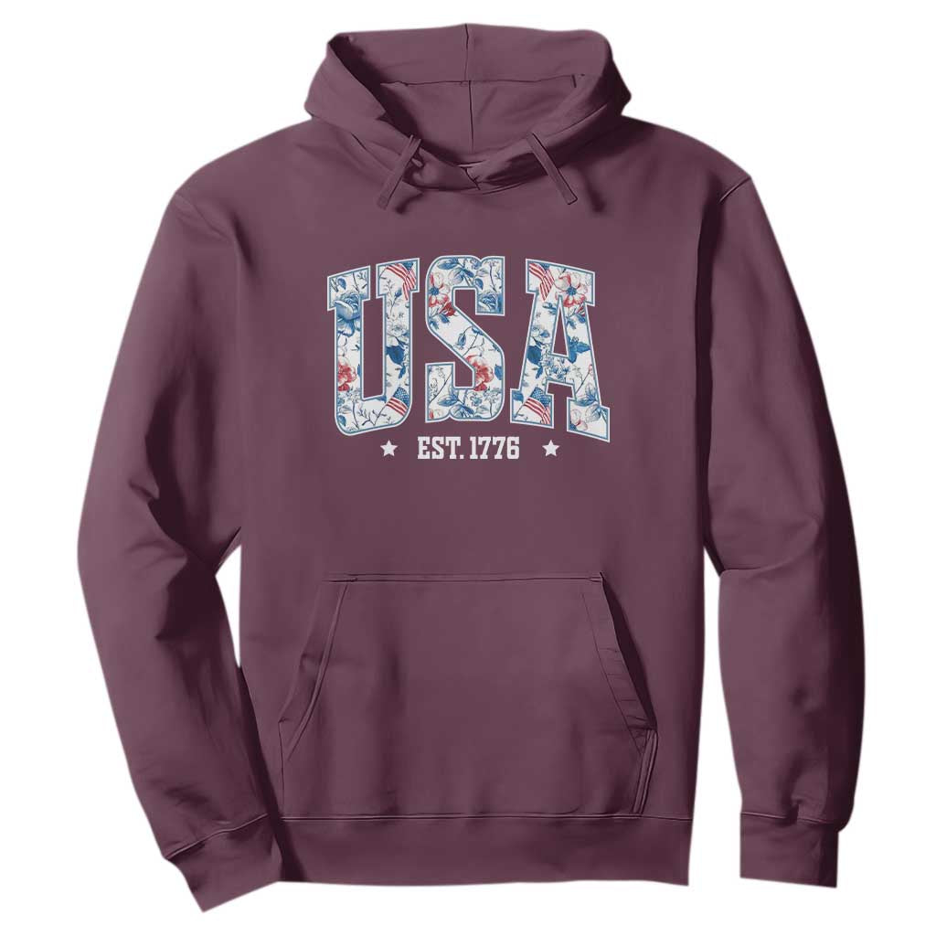 Floral USA Hoodie Est 1776 Patriotic American Girl 4th of July TS10 Maroon Print Your Wear
