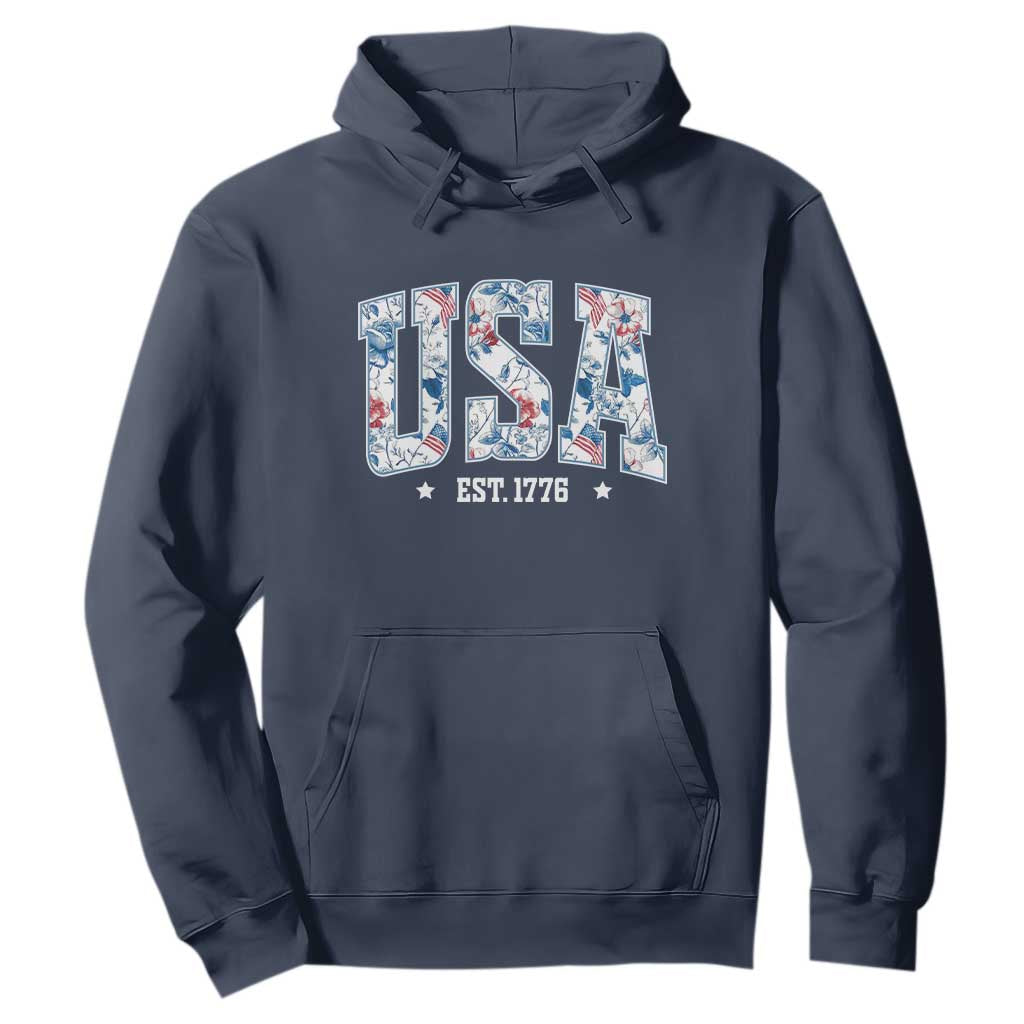 Floral USA Hoodie Est 1776 Patriotic American Girl 4th of July TS10 Navy Print Your Wear