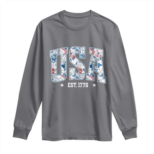 Floral USA Long Sleeve Shirt Est 1776 Patriotic American Girl 4th of July TS10 Charcoal Print Your Wear
