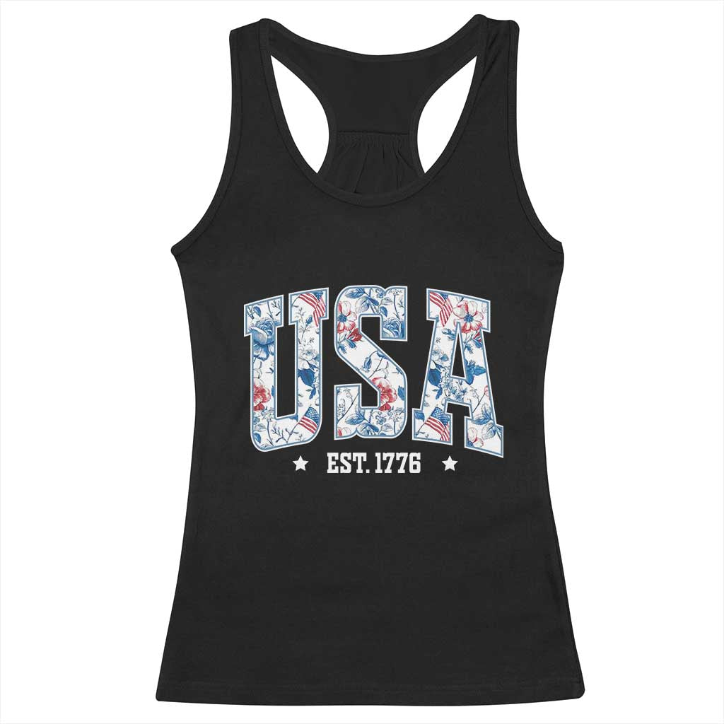 Floral USA Racerback Tank Top Est 1776 Patriotic American Girl 4th of July TS10 Black Print Your Wear