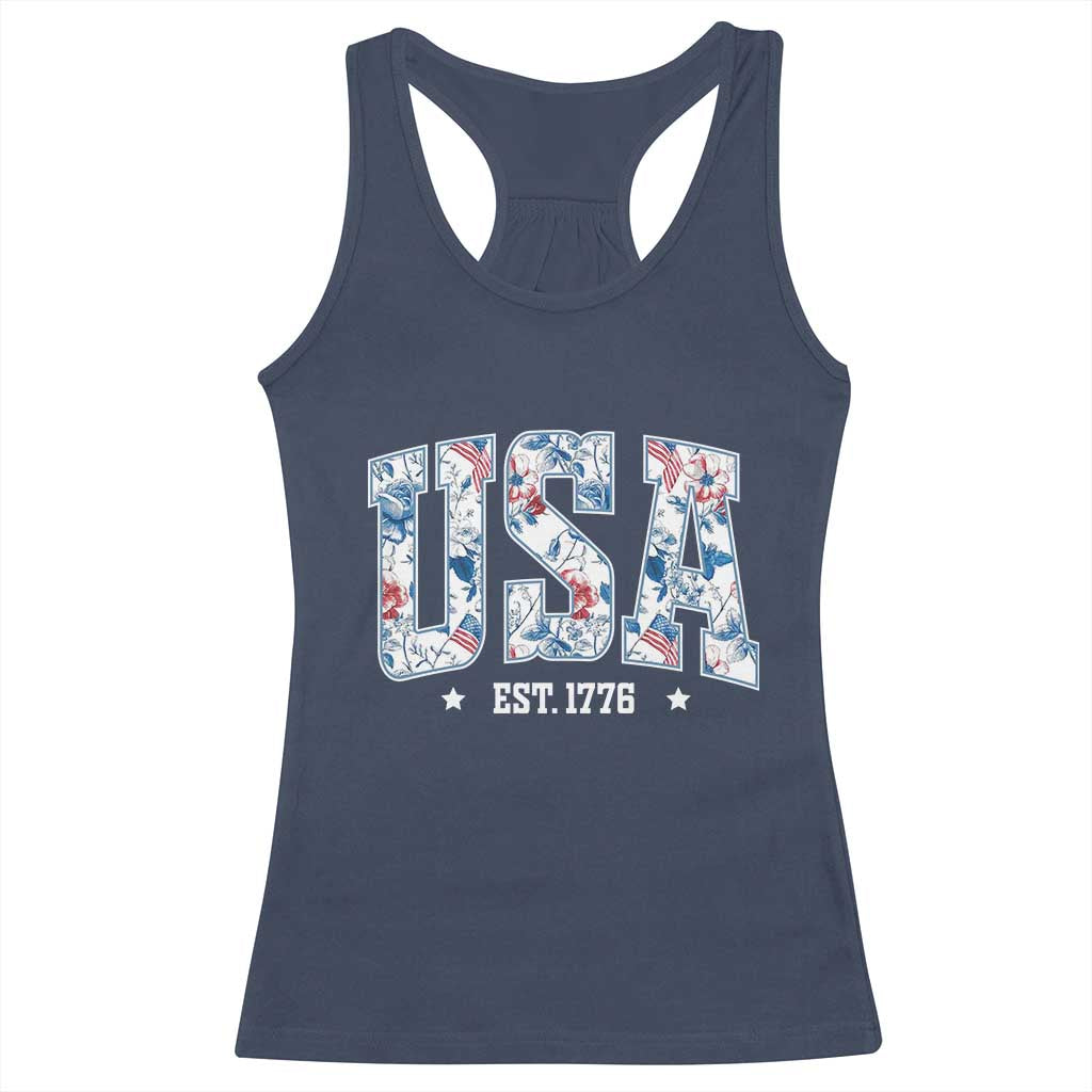 Floral USA Racerback Tank Top Est 1776 Patriotic American Girl 4th of July TS10 Navy Print Your Wear