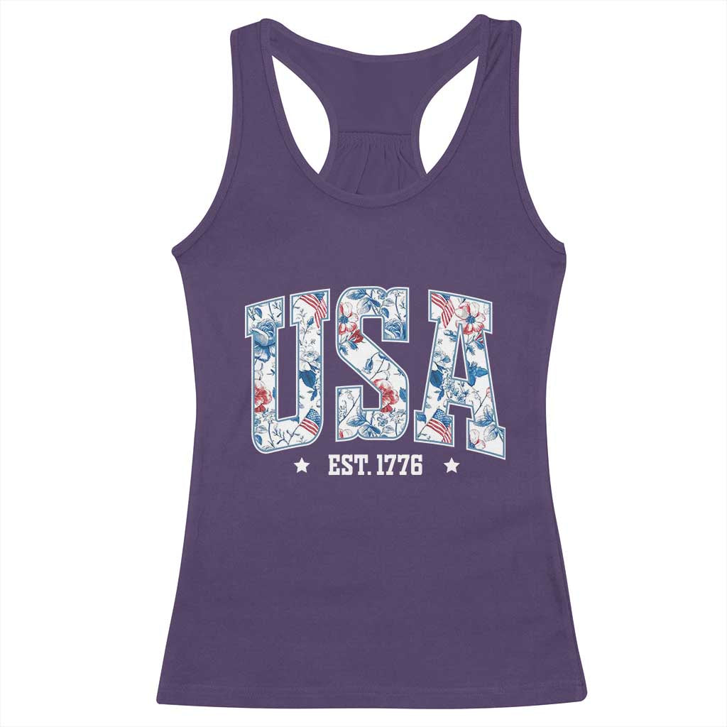 Floral USA Racerback Tank Top Est 1776 Patriotic American Girl 4th of July TS10 Purple Print Your Wear