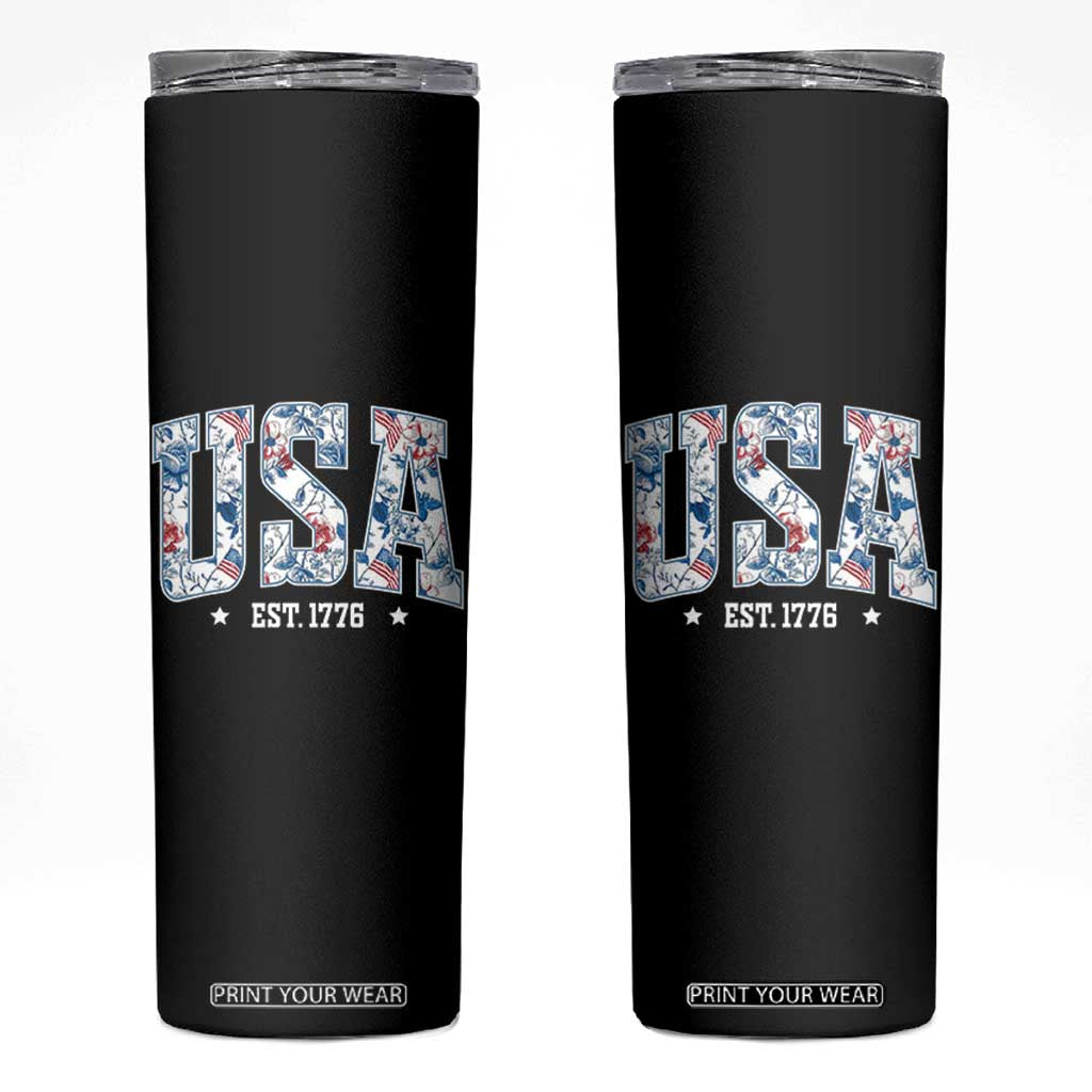 Floral USA Skinny Tumbler Est 1776 Patriotic American Girl 4th of July TS10 Black Print Your Wear