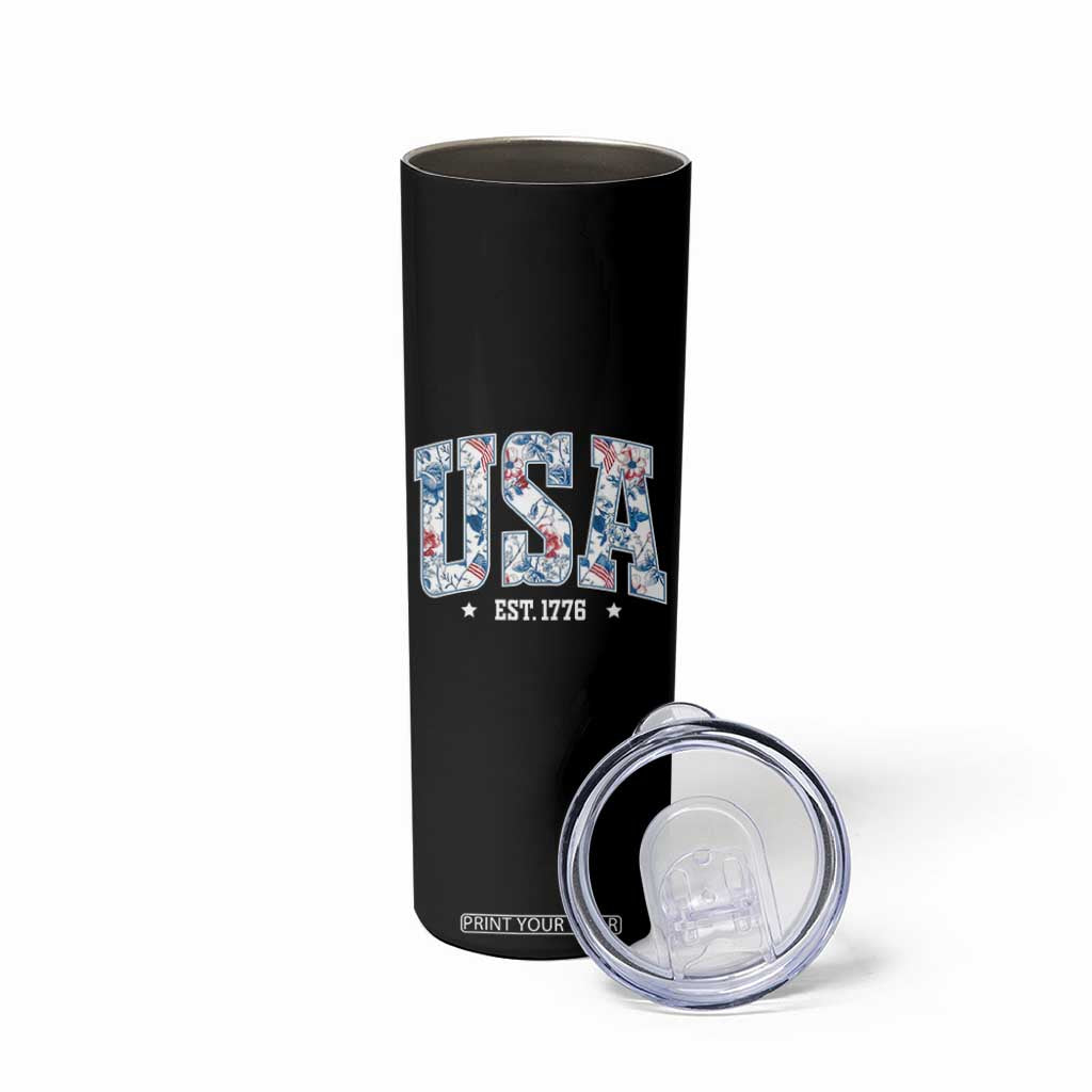 Floral USA Skinny Tumbler Est 1776 Patriotic American Girl 4th of July TS10 Print Your Wear