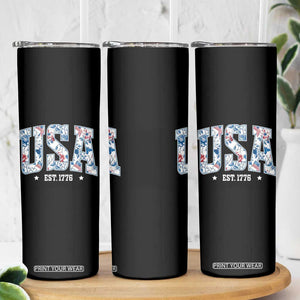 Floral USA Skinny Tumbler Est 1776 Patriotic American Girl 4th of July TS10 Print Your Wear
