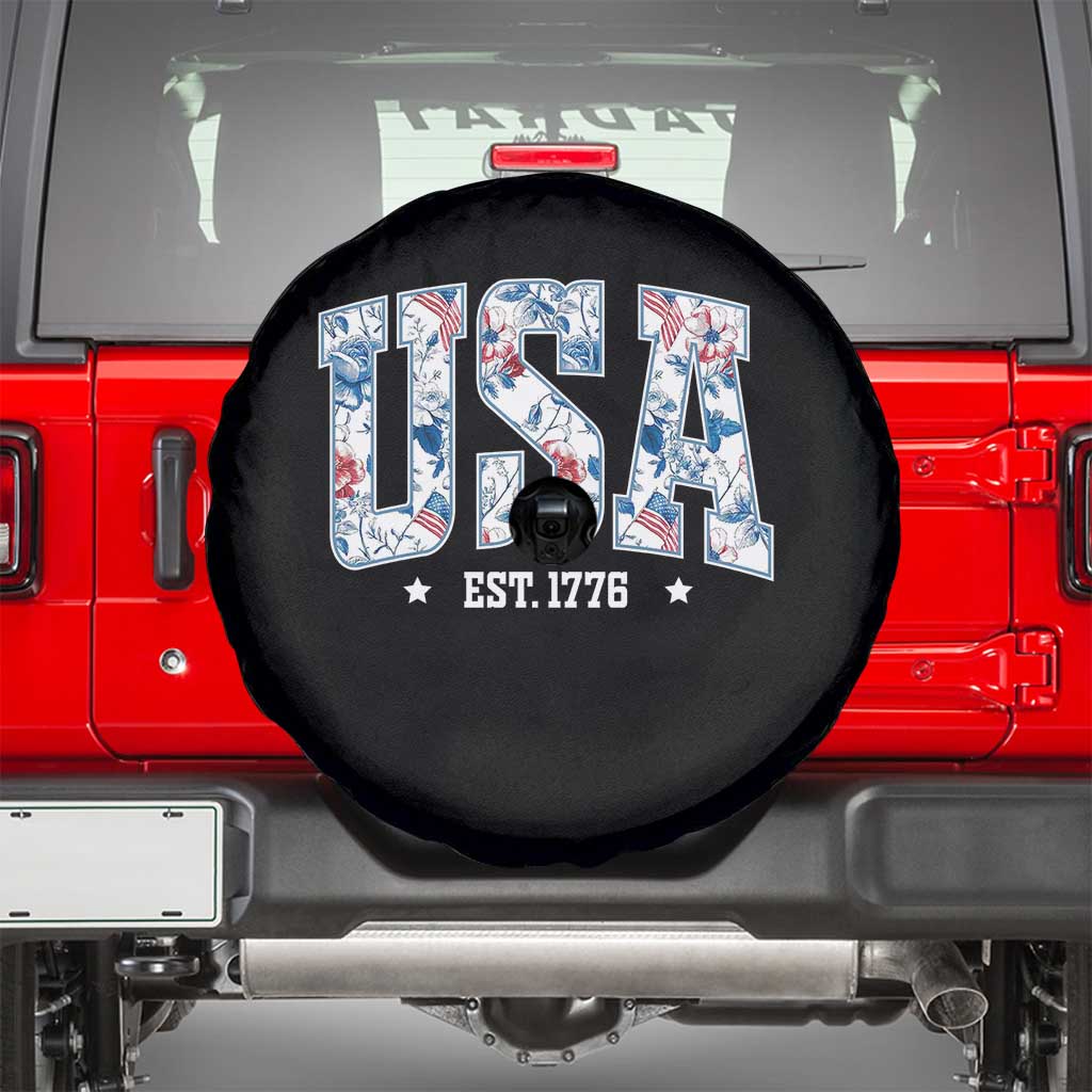 Floral USA Spare Tire Cover Est 1776 Patriotic American Girl 4th of July TS10 Black Print Your Wear
