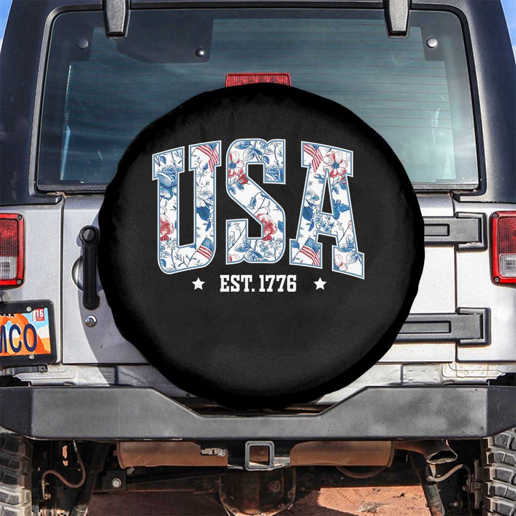Floral USA Spare Tire Cover Est 1776 Patriotic American Girl 4th of July TS10 No hole Black Print Your Wear