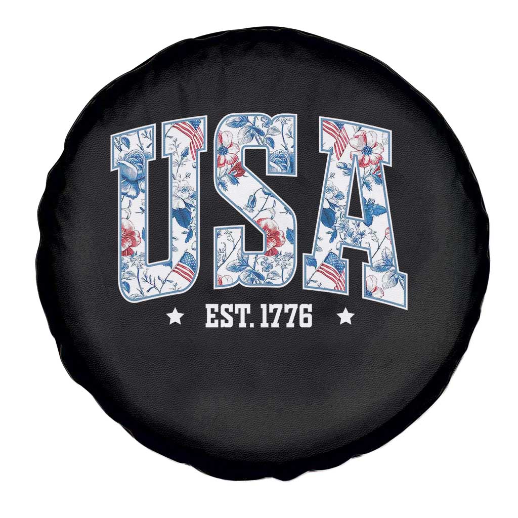 Floral USA Spare Tire Cover Est 1776 Patriotic American Girl 4th of July TS10 Print Your Wear