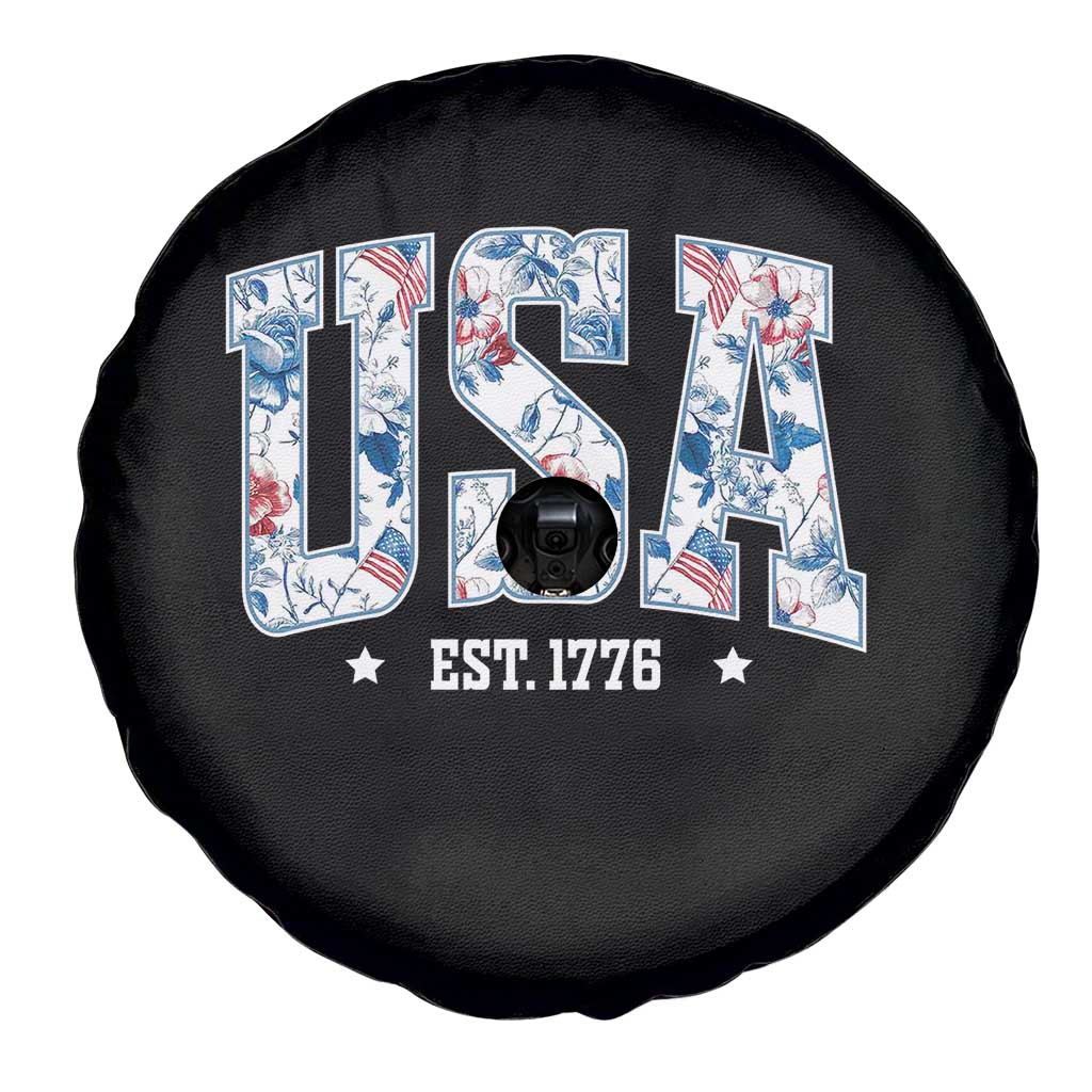 Floral USA Spare Tire Cover Est 1776 Patriotic American Girl 4th of July TS10 Print Your Wear