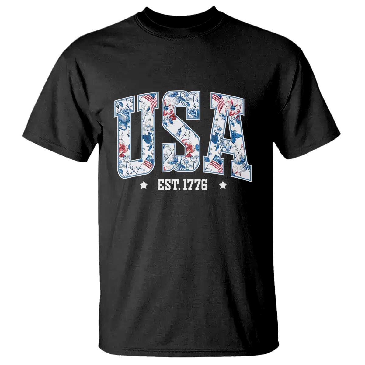 Floral USA T Shirt Est 1776 Patriotic American Girl 4th of July TS10 Black Print Your Wear