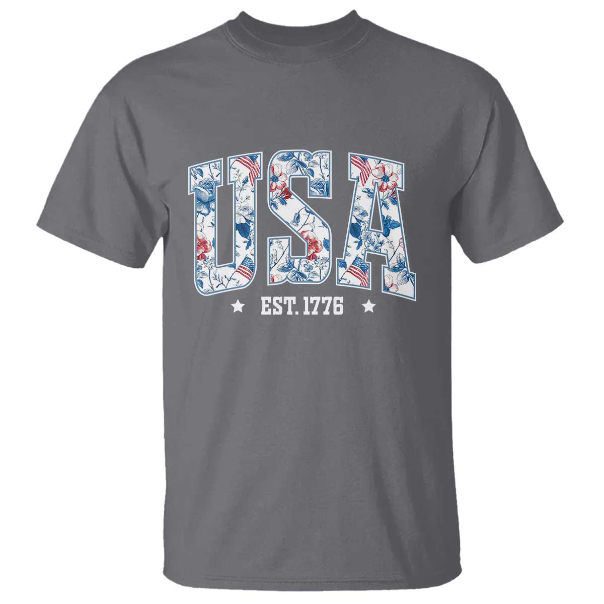 Floral USA T Shirt Est 1776 Patriotic American Girl 4th of July TS10 Charcoal Print Your Wear