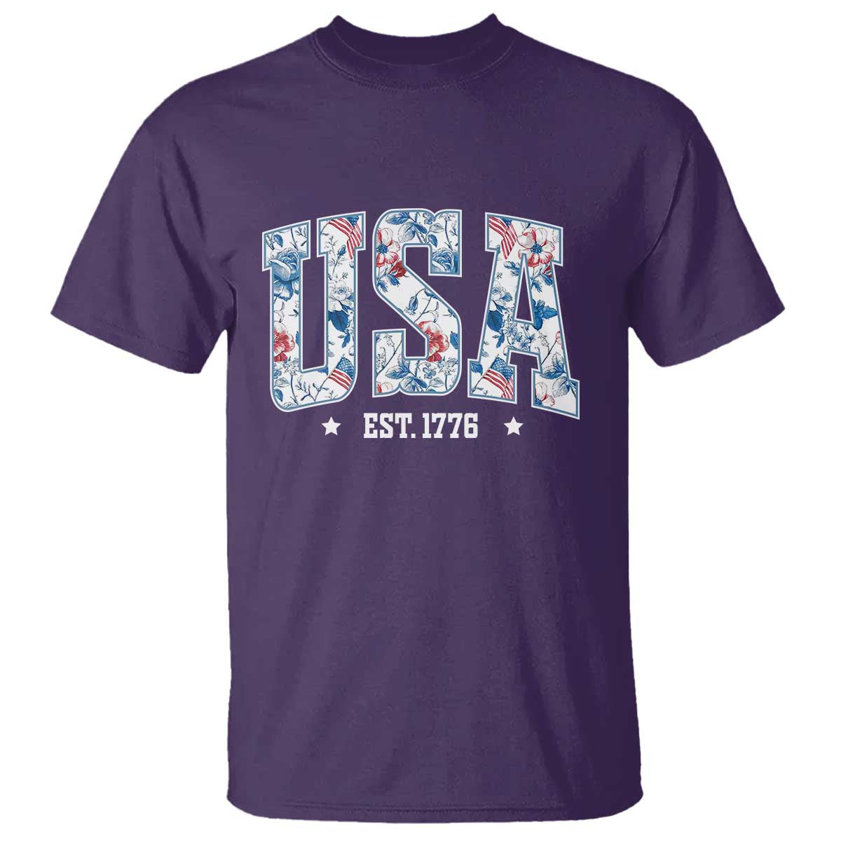 Floral USA T Shirt Est 1776 Patriotic American Girl 4th of July TS10 Purple Print Your Wear