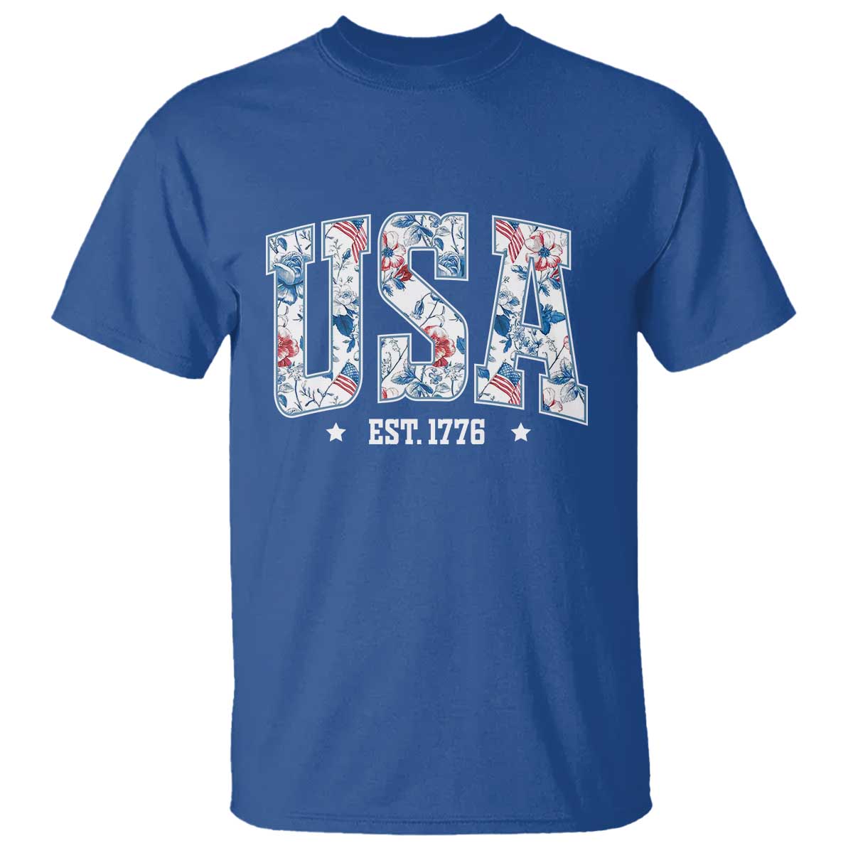 Floral USA T Shirt Est 1776 Patriotic American Girl 4th of July TS10 Royal Blue Print Your Wear