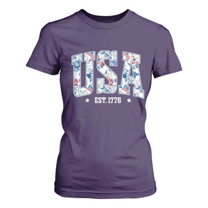 Floral USA T Shirt For Women Est 1776 Patriotic American Girl 4th of July TS10 Purple Print Your Wear