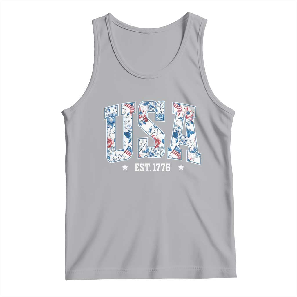 Floral USA Tank Top Est 1776 Patriotic American Girl 4th of July TS10 Athletic Heather Print Your Wear