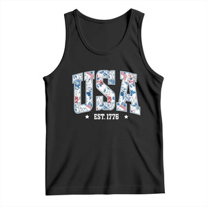 Floral USA Tank Top Est 1776 Patriotic American Girl 4th of July TS10 Black Print Your Wear