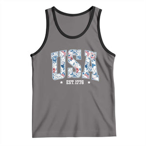 Floral USA Tank Top Est 1776 Patriotic American Girl 4th of July TS10 Deep Heather Black Print Your Wear