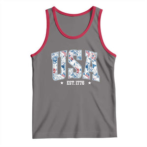 Floral USA Tank Top Est 1776 Patriotic American Girl 4th of July TS10 Deep Heather Red Print Your Wear