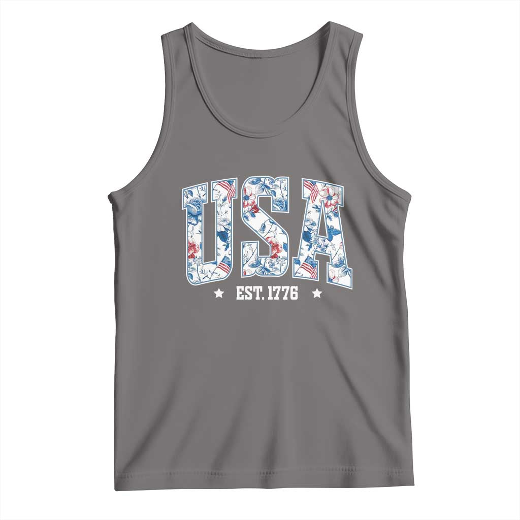 Floral USA Tank Top Est 1776 Patriotic American Girl 4th of July TS10 Deep Heather Print Your Wear