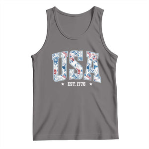 Floral USA Tank Top Est 1776 Patriotic American Girl 4th of July TS10 Deep Heather Print Your Wear