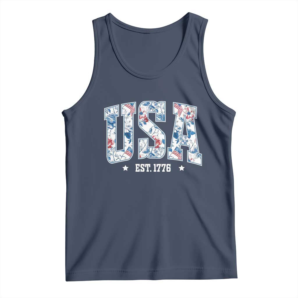 Floral USA Tank Top Est 1776 Patriotic American Girl 4th of July TS10 Navy Print Your Wear