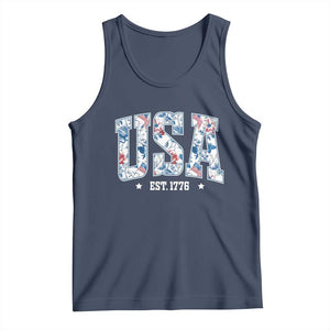 Floral USA Tank Top Est 1776 Patriotic American Girl 4th of July TS10 Navy Print Your Wear