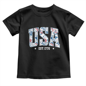 Floral USA Toddler T Shirt Est 1776 Patriotic American Girl 4th of July TS10 Black Print Your Wear