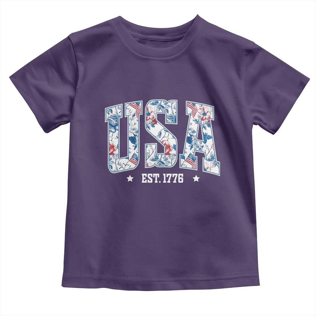 Floral USA Toddler T Shirt Est 1776 Patriotic American Girl 4th of July TS10 Purple Print Your Wear