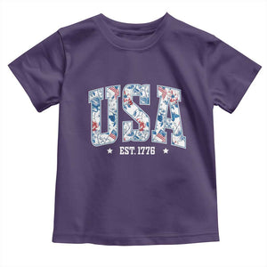 Floral USA Toddler T Shirt Est 1776 Patriotic American Girl 4th of July TS10 Purple Print Your Wear