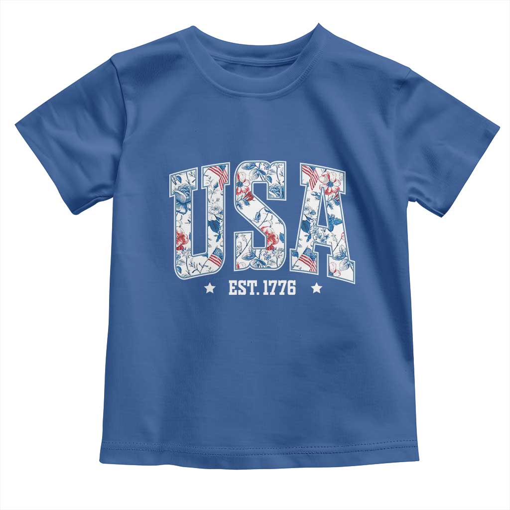 Floral USA Toddler T Shirt Est 1776 Patriotic American Girl 4th of July TS10 Royal Blue Print Your Wear
