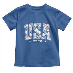 Floral USA Toddler T Shirt Est 1776 Patriotic American Girl 4th of July TS10 Royal Blue Print Your Wear