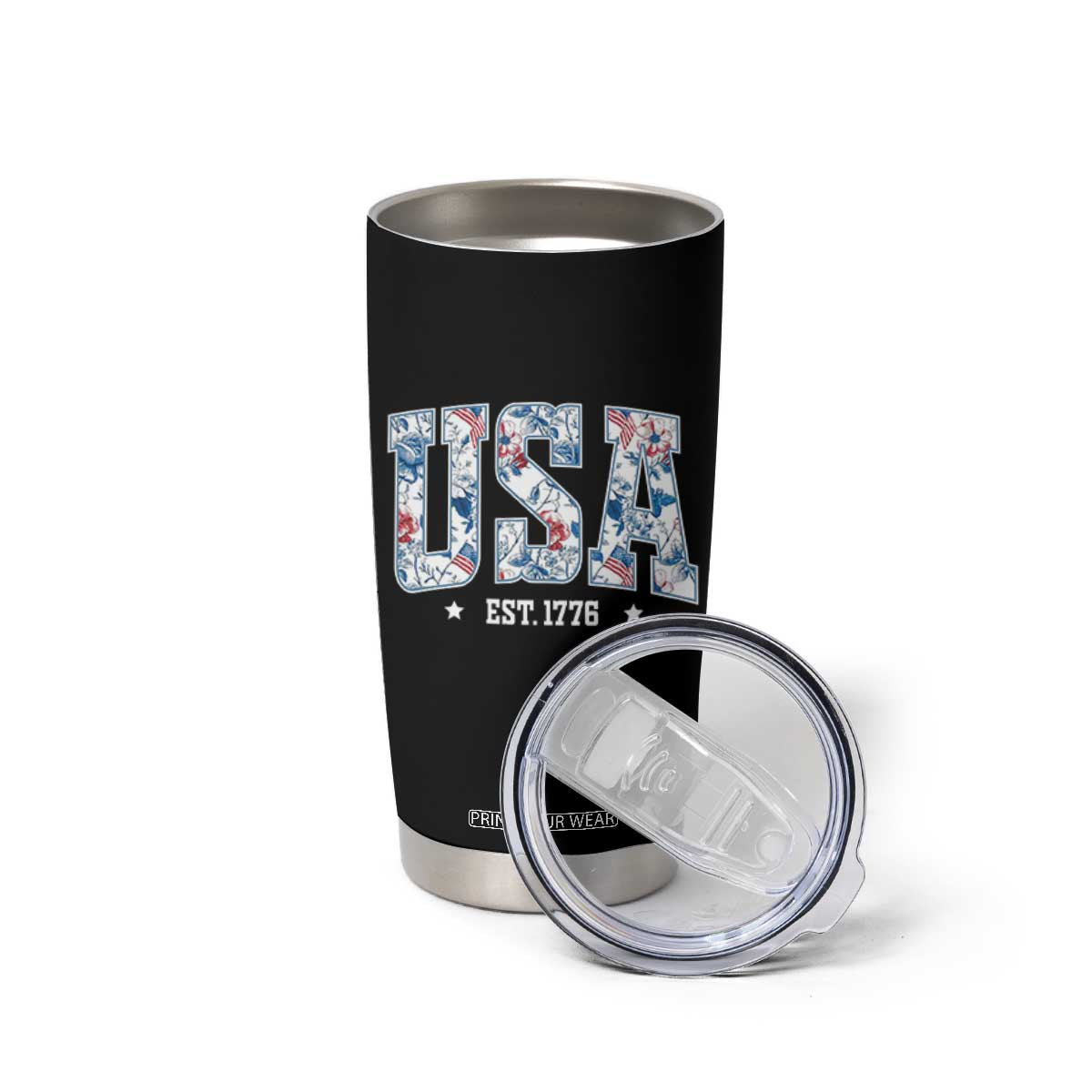 Floral USA Tumbler Cup Est 1776 Patriotic American Girl 4th of July TS10 Print Your Wear