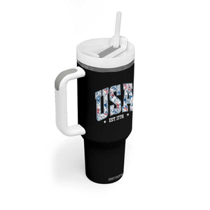 Floral USA Tumbler With Handle Est 1776 Patriotic American Girl 4th of July TS10 Print Your Wear