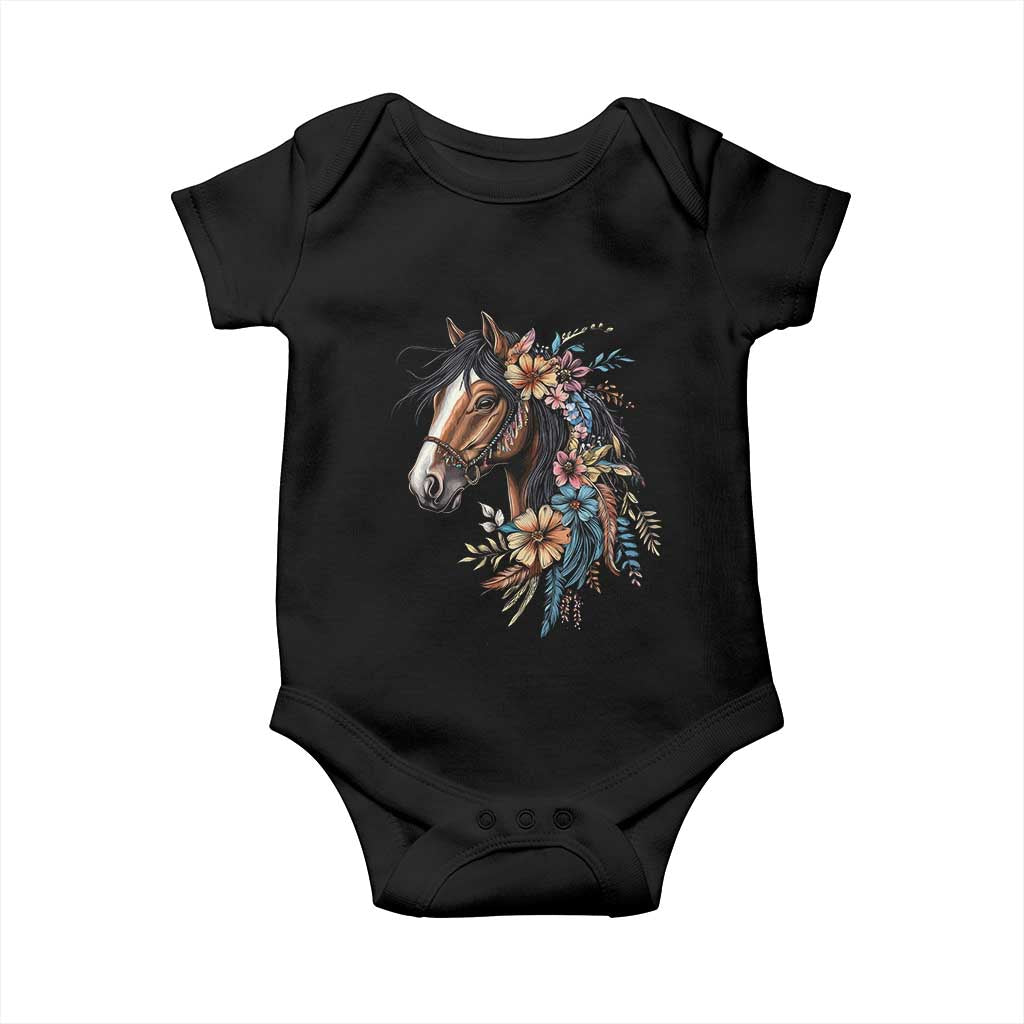 Floral Wild Horse Country Horse Riding Baby Onesie TS11 Black Print Your Wear