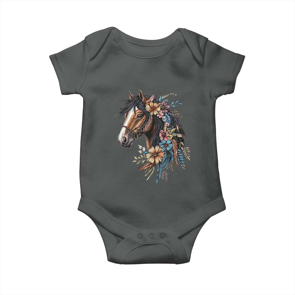 Floral Wild Horse Country Horse Riding Baby Onesie TS11 Dark Heather Print Your Wear