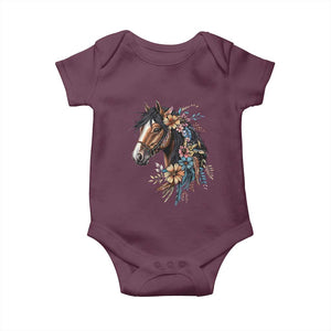 Floral Wild Horse Country Horse Riding Baby Onesie TS11 Maroon Print Your Wear