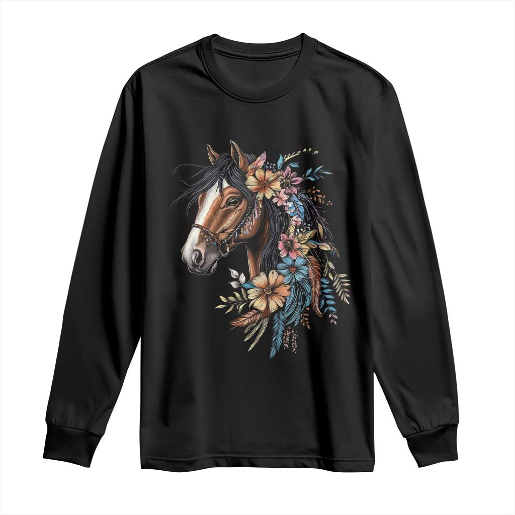 Floral Wild Horse Country Horse Riding Long Sleeve Shirt TS11 Black Print Your Wear
