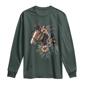 Floral Wild Horse Country Horse Riding Long Sleeve Shirt TS11 Dark Forest Green Print Your Wear