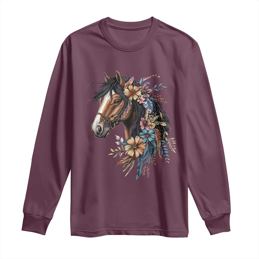 Floral Wild Horse Country Horse Riding Long Sleeve Shirt TS11 Maroon Print Your Wear