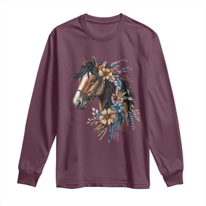 Floral Wild Horse Country Horse Riding Long Sleeve Shirt TS11 Maroon Print Your Wear
